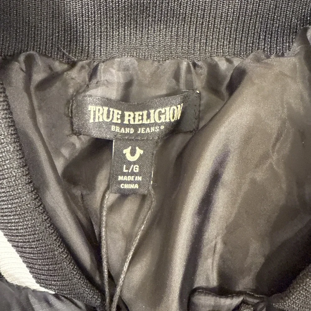 JACKET PUFFER True Religion MENS LRG BOMBER QUILTED COAT WHT TRIM NWT 107823